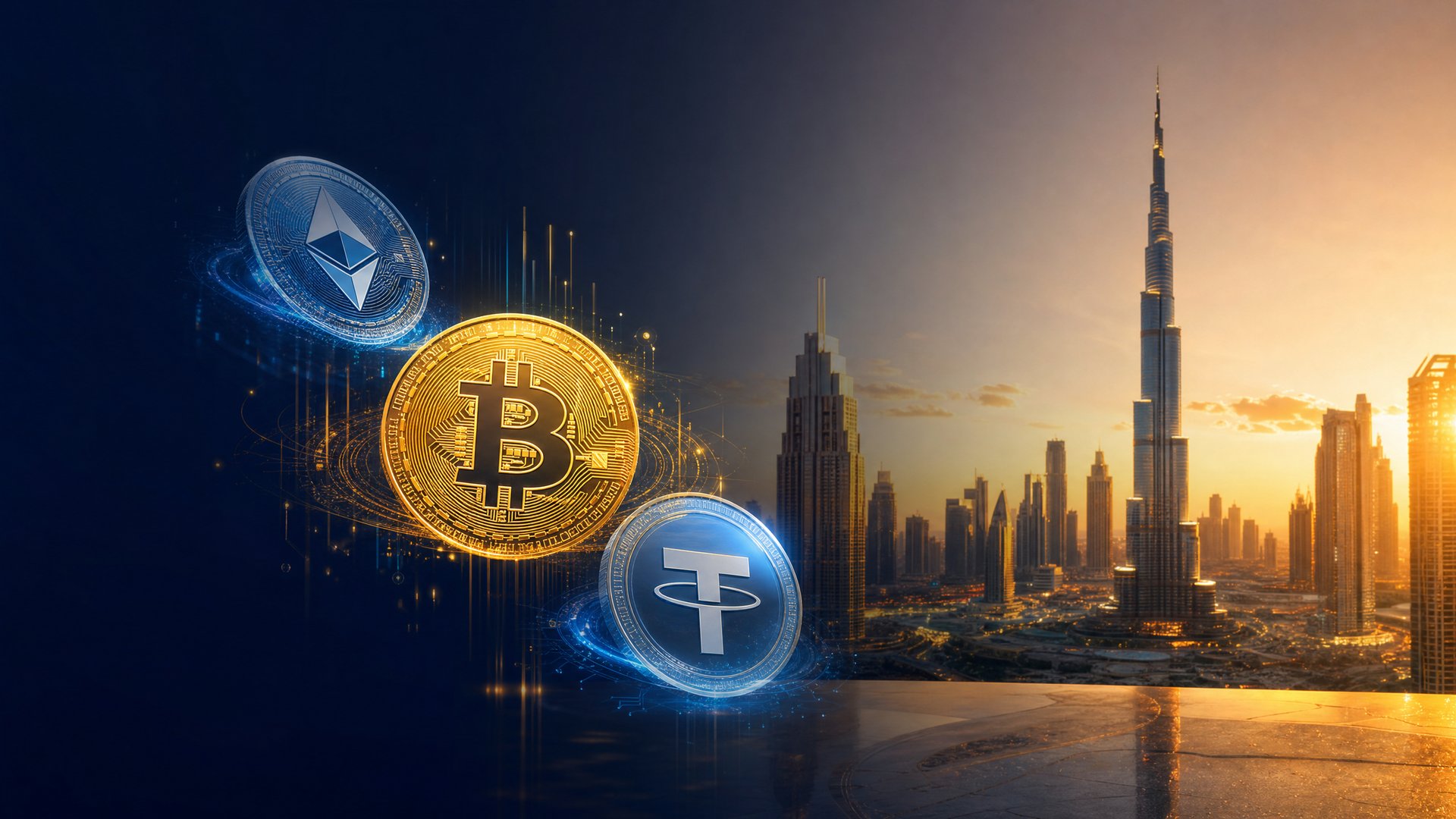 Cryptocurrency exchange Dubai skyline